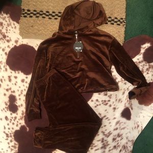 Brown velour track suit